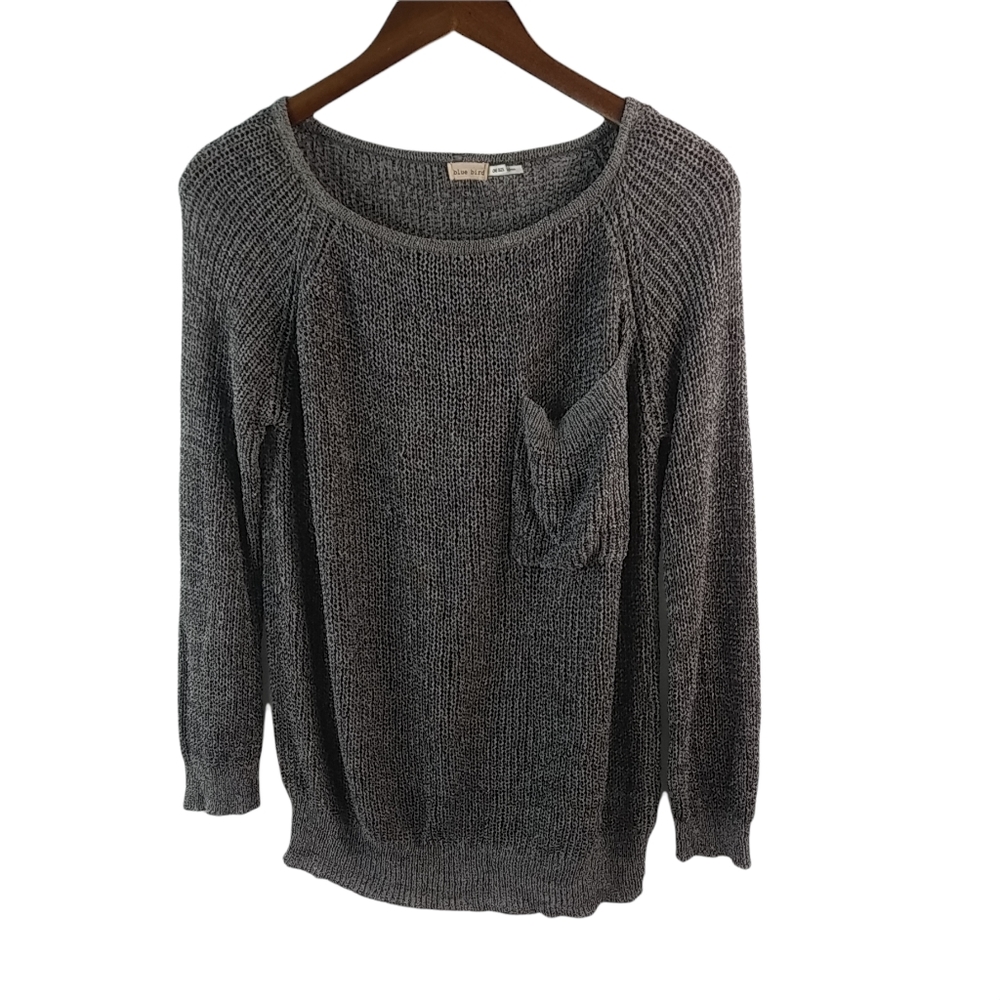Blue Bird M Taupe Oversized Loose Knit Top